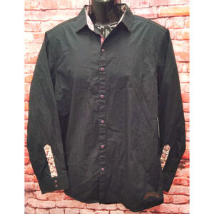 Rock Roll n Soul Shirt Men L Black Flying Skull Embroidered Collared Button Down